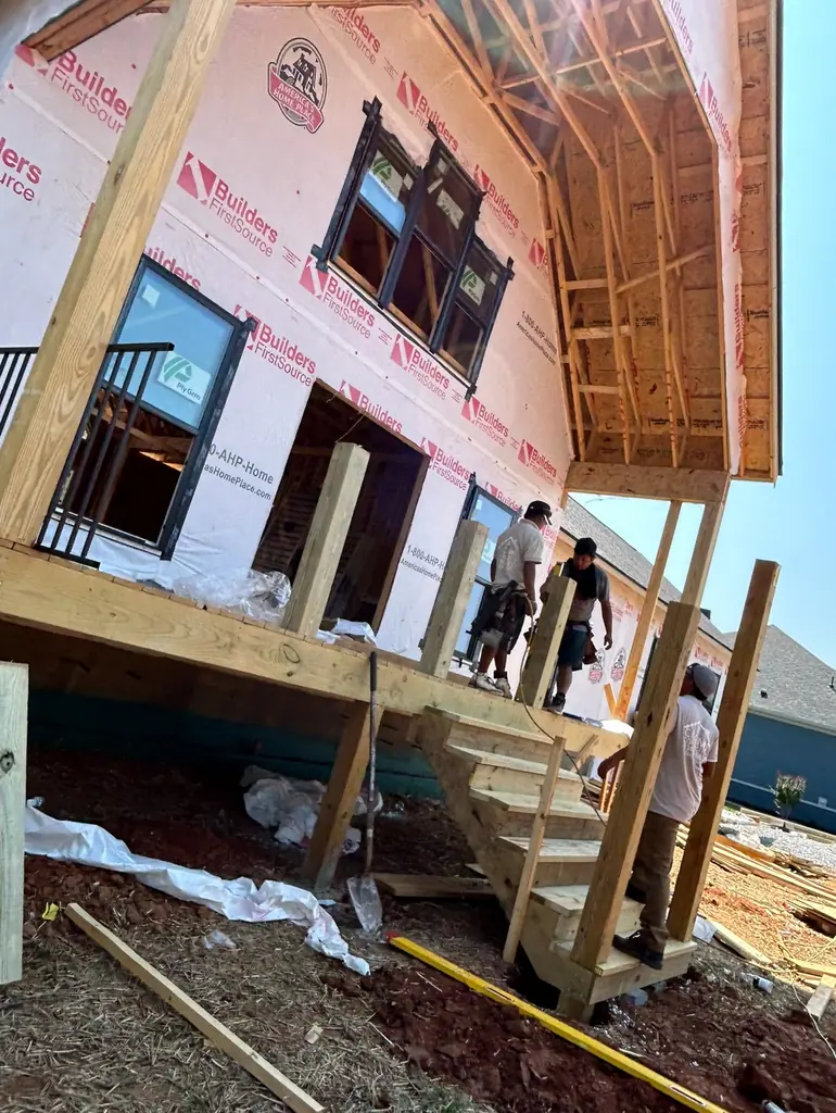 Front porch framing on a new home in Knoxville, Tennessee