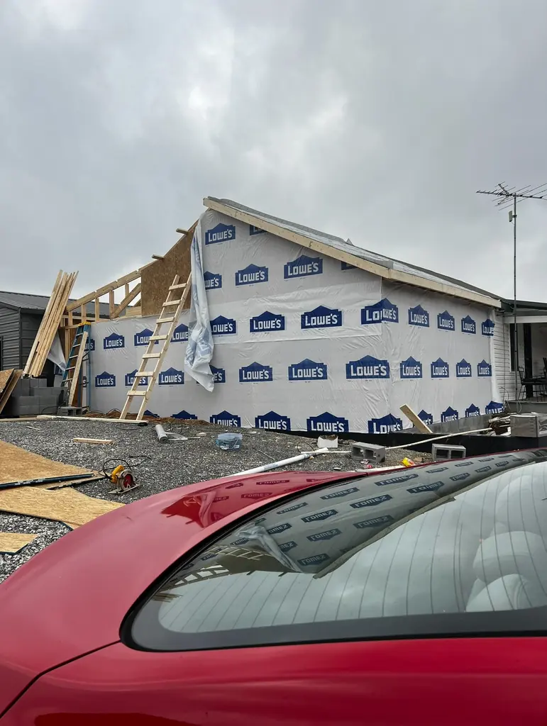 Wrapped gable end on a house under construction in Knoxville, Tennessee