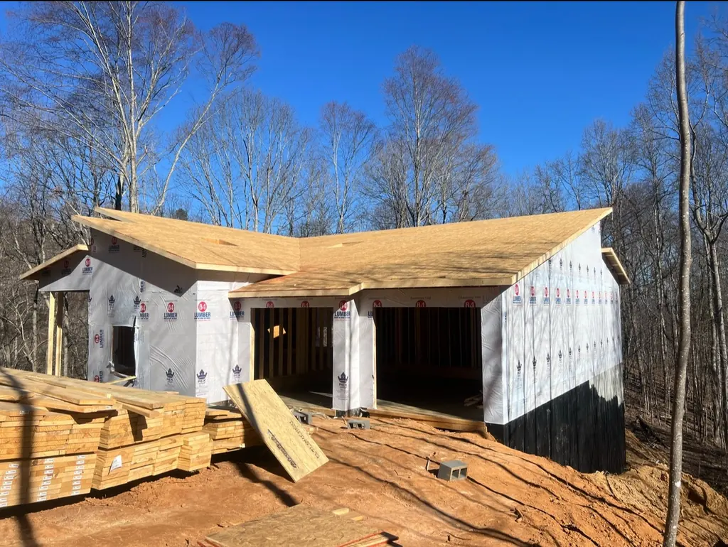 New garage framed and sheathed on a Knoxville, Tennessee build