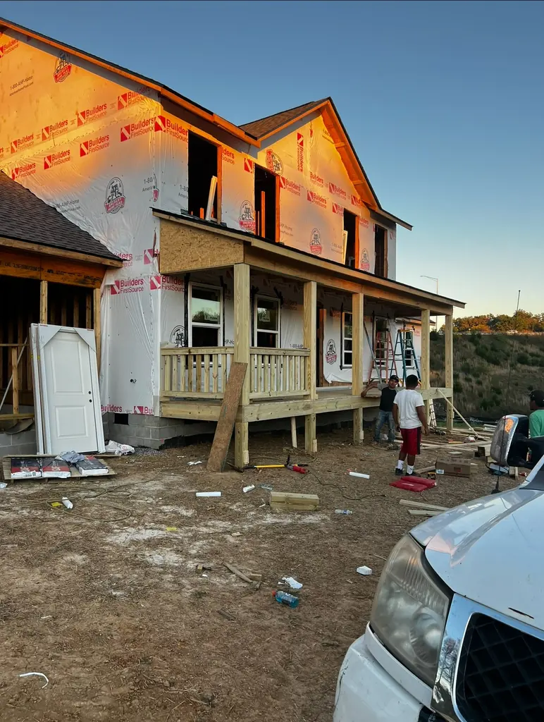 Two-story home with a new front porch going in near Knoxville, Tennessee
