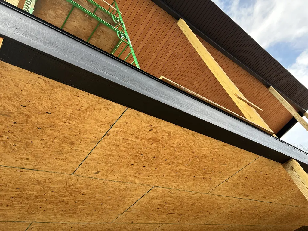 Beam and decking detail on a patio cover under construction in Knoxville, TN