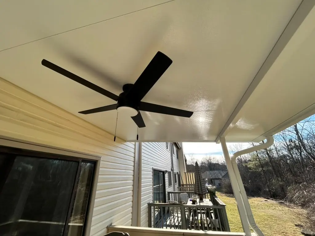 Covered deck looking out to the back yard in Knoxville, Tennessee