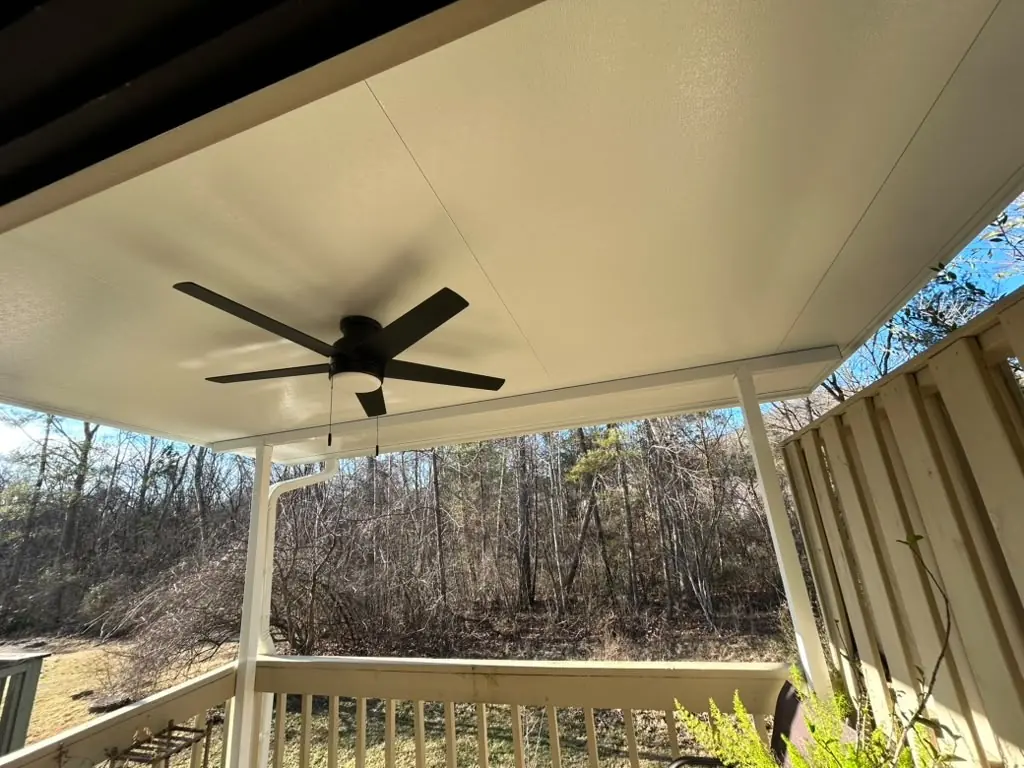 Underside of a finished patio cover with the fan wired in, Knoxville, Tennessee
