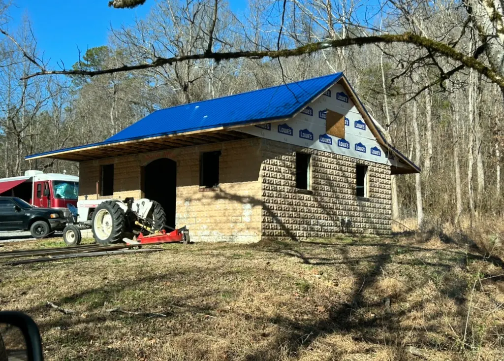Finished blue metal roof on the same new build near Knoxville, Tennessee